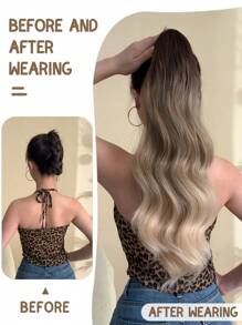 长波浪马尾辫接发 32 英寸环绕式马尾辫夹发耐热合成假发适合女士女孩日常使用 - 亞麻棕 - 查看 6