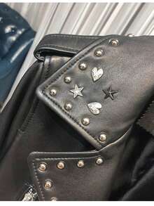 Pure Sheepskin Black Jacket With Studded Inlays, Featuring A Biker Style And A Stiff, Well - Shaped Cut. - 黑色 - 查看 5