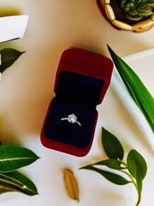 1 件红色天鹅绒戒指盒、结婚戒指盒、订婚戒指盒、珠宝展示盒（不含戒指）