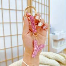Carnival Glitter Rhinestone Decor Bag Pendant, Stylish Mini Shiny Travel Accessories, Christmas Gift And For Music Festival. 1pc Glittering Rhinestone Alphabet Keychain, Sparkly Initial Letter Pendant Key Ring With Dazzling Charm For Handbags, Purses & Backpacks Jewelry Accessories. Mini Carnival Glitter Rhinestone Decor Bag Pendant - Stylish Shiny Travel Accessory For Music Festival, Christmas Gift - Pink - View 12