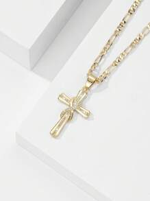 1 pieza Collar colgante con cruz de Jesús de 14K color oro, estilo europeo y americano, hipoalergénico, con relieve en capas e incrustación de cobre y circonita, adecuado como regalo para madres, San Valentín, parejas, amigos, cristianos, para uso diario, festivales y oración
