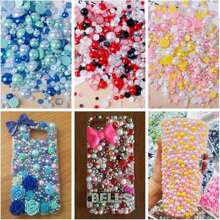 1680 viên ngọc trai nhựa hỗn hợp và đá giả kim cương 3-10mm, phụ kiện trang trí thủ công DIY cho ốp điện thoại, gương, cốc, đồ thủ công, giày dép - Xanh nhạt AB cỏ xanh AB - Xem 2