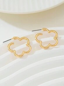1 Pair Fashion Elegant Smooth Hollow Clover Earrings, Delicate & Chic Luxury Hoop Earrings For Women, Versatile For All Seasons