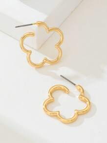 1 Pair Fashion Elegant Smooth Hollow Clover Earrings, Delicate & Chic Luxury Hoop Earrings For Women, Versatile For All Seasons