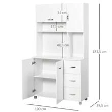 HOMCOM HOMCOM Alacena de Cocina Despensa Armario de Cocina Moderno Aparador Alto con 3 Cajones 4 Puertas y Estantes Ajustables para Salón 100x39,5x183,5 cm Blanco
