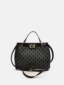 2025 Vintage-Inspired Custom Print Scratch-Resistant Tote Bag For Women, Ideal Gift For Holidays And Middle-Aged Mothers, Large Capacity Meets Daily Travel And Shopping Needs, Can Be Worn On The Shoulder Or Carried By Hand - Black - View 1