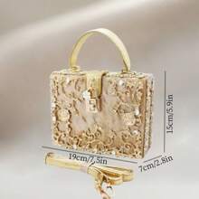 Formal Evening Clutch Acrylic Square Box Bag With Rhinestones Shoulder Bag Crossbody Bag Purse - 金色 - 查看 5