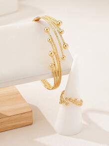 Juego de brazalete y anillo de apertura sencilla con múltiples círculos, estilo clásico retro (sin estuche de regalo)