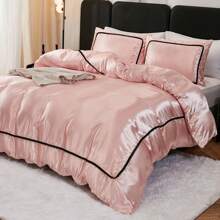 Satin Comforter Set 7 Pieces Queen Size Bed In A Bag Luxury Polyester Satin Bedding Set With Comforter Pillowcases And Sheets Sets Pompoms Design Super Soft Silky Bed Set For All Season - 粉色 - 查看 2