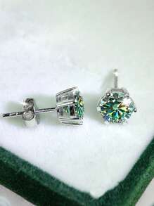 1 Pair Luxury 925 Sterling Silver 2 Carat Moissanite Women's 6-Claw Stud Earrings, Suitable For Daily Wear, Party, Holiday, Valentine's, Mother's Day, Christmas, Thanksgiving, Women's Jewelry Gift