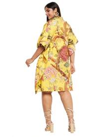 Gypsie Blu Cotton Plus Size Short Floral Shirt Midi Dress For Women - 黃色 - 查看 6