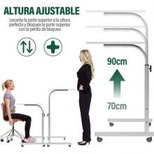 ECHIGOYA Escritorio para Laptop, Escritorio de pie móvil con Altura Ajustable, Mesa con Ruedas para Cama, fácil de Montar, Ideal para Oficina, Desayuno, café (60 x 40 cm,Negro Cepillado) - Blanco cálido - Ver 5
