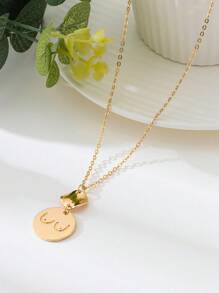 1pc Elegant Geometrical Golden Disc Pendant Necklace, Versatile For Women's Daily Wear And Party - Yellow Gold - View 2