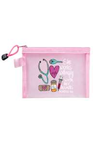 Nylon Mesh Nurse Themed Cosmetic Bag, Casual Style, Stethoscope, Heart, Syringe, Thermometer Pattern Print, "She Loves To Work With Her Hands", Cute Makeup Bag, Best Gift For Medical Staff, Women, Portable Multifunctional Cosmetic Bag, Ladies Makeup Bag Travel Toiletry Bag, Back To School Doctor Nurse Gift, Cosmetic Bag Skincare Bag Toiletry Bag, Travel & Dorm Essential - Multicolor - View 11