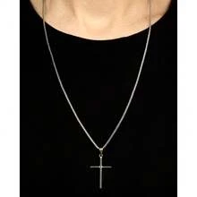 Men's Cross Pendant Necklace Silver Plated - Anti-Allergic - 銀色 - 查看 2
