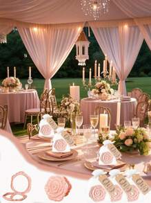 36/24/18/12/6/3件，新娘送礼玫瑰图案镜子塑料化妆镜新娘感谢卡配纱袋婚礼派对礼物伴娘礼物宾客新娘派对用品 - 多色 - 查看 4