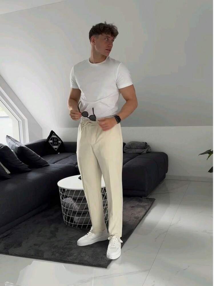 Camiseta Masculina Casual modelagem Slim moda Social Básica - Branco - Visão 2