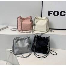 2025 New Bag Women's Niche Light Luxury Pleated Cloud Bag Chain Messenger Bag Fashionable Versatile Shoulder Bucket Bag - Pink - View 8