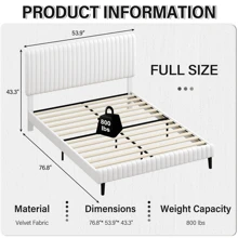 Queen Bed Frame, Upholstered Bed Frame With Headboard And Footboard, Vertical Channel Tufted Headboard, White/ Black/ Pink/ Green/ Blue, Twin/ Full/ Queen/ King - trắng - Xem 9