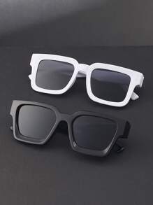 2pcs Men Plastic Rectangular Frame Classic Western Modern Simple Style Graceful Design And Expressiveness Fashion Eyeglasses Combination For Western Party Driving Vacation Outfits Suitable For All Face Shapes Decoration For Summer Beach Vacation,Outdoor,Travel