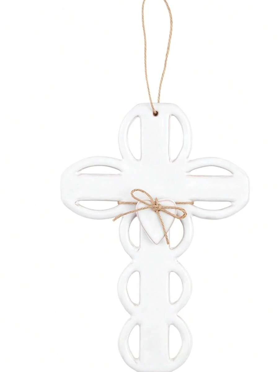 Color White, Mud Pie Scalloped Ceramic Cross, Large, | SHEIN USA