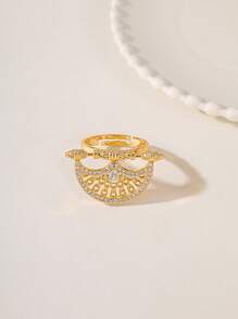 1pc Luxury Eid Metallic Gold-Tone Hollow Clasp Adjustable Women's Fashion Party/Holiday Accessory With Zirconia Stones