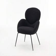 LITZEE Tocador con patas de metal y terciopelo Teddy, silla de ocio moderna con reposabrazos característicos de tela suave acolchada, adecuada para sillas de maquillaje de salón y dormitorio (negro) - Negro - Ver 8