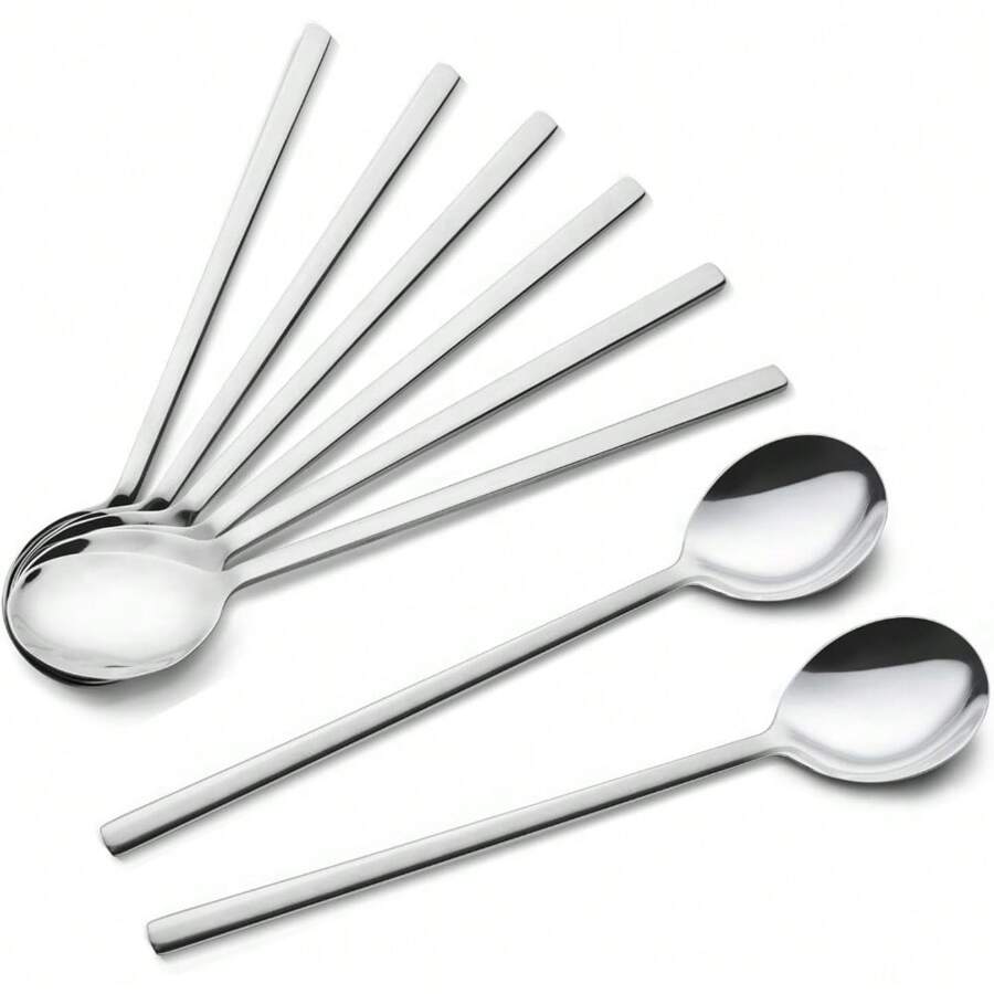 Spoons, 8 Pieces Stainless Steel Korean Spoons,8.5 Inch Soup Spoons, Korean Spoon With Long Handles, Rice Spoon, Asian Soup Spoon For Home, Kitchen, Or Restaurant - Silver - View 1