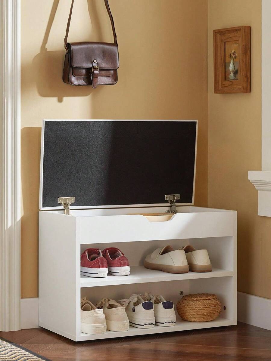 SoBuy 2 Tiers Shoe Rack Shoe Cabinet Shoe Storage Bench With Folding Padded Seat White W60 X D30 X H44cm FSR25-W - White - View 1