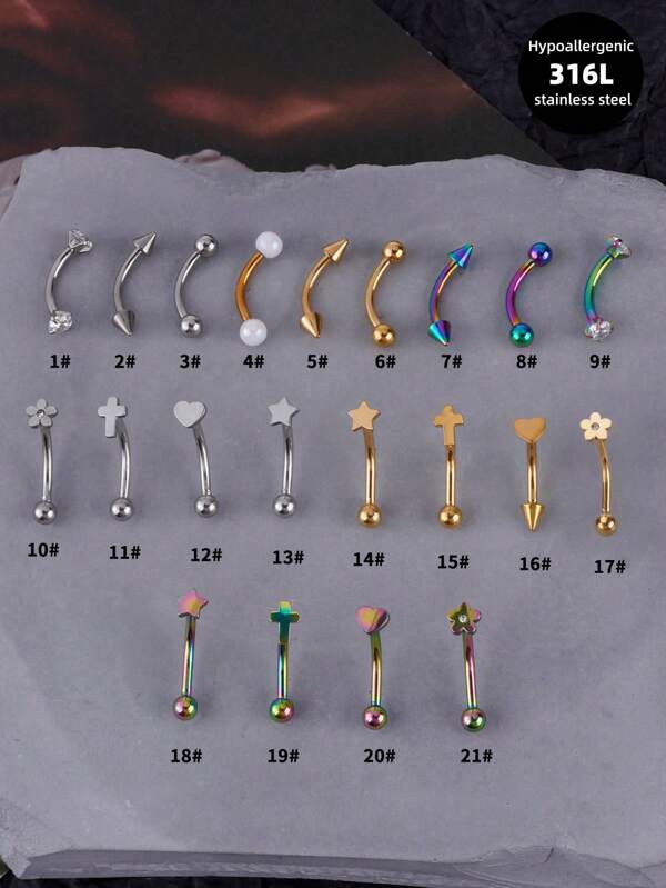 1pc Punk Eyebrow Ring 16g Star Basics Eyebrow Curved Barbell Cartilage Tragus Eyebrow Piercing Jewelry Heart Labret Lip Jewelry Eyebrow Lip Studs Faux Pearl Daith Tragus Rook Helix Earring Navel Small Belly Button Ring Eyebrow Piercing Jewelry For Women Men Daily Party Vacation Wear Dating Party Valentine's Day Gift,Mom,Mother,Mother's Day,Gift