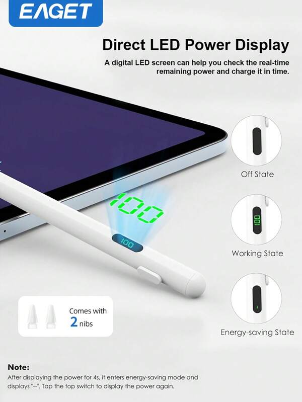 Universeller Stylus Stift für Touchscreens mit Schnellladefunktion und digitaler Akkuanzeige, kapazitiver Touchstift für Tablet/iOS/Android/Windows/Handy