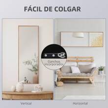 HOMCOM Espejo de Pared Cuerpo Entero 45x125 cm Espejo de Pie Espejo de Suelo Grande de Madera Estilo Moderno Decorativo para Salón Dormitorio Entrada Natural - Camel - Ver 4