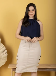 Cream Beige Jenas Skirt Evangelical Fashion With Learned Buttons - Kem - Xem 2