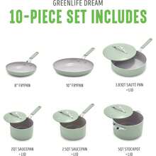 GreenLife Dream - Juego de utensilios de cocina antiadherentes de cerámica de 10 piezas, sin PFOA, sin PFAS, ollas y sartenes con tapas, aptas para lavaplatos y horno, asas para mantenerse fresco, - 1 - Ver 3