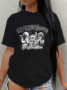 Weight 180 Grams, 100% Pure Cotton Short Sleeved Single-Sided Printed T-Shirt With "Religious Pattern". Vintage Hip-Hop Street Culture Y2K Printed Short Sleeves, Suitable For Spring Valentine's Day, Summer St. Patrick's Day Gift Selection, Party Gifts, And Must-Have Gifts For School. Give Her A Unisex T-Shirt As A Gift As A Gift. - 黑色 - 查看 1