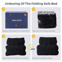 MAXYOYO Folding Sofa Bed,Convertible Floor Sofa With Pillow And Back Support,Portable Fold Out Chair Bed Comfy Floor Sofa Lounge For Living Room Bedroom - 黑色 - 查看 6