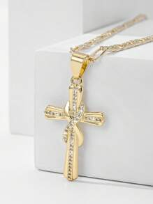 1 pieza Collar colgante con cruz de Jesús de 14K color oro, estilo europeo y americano, hipoalergénico, con relieve en capas e incrustación de cobre y circonita, adecuado como regalo para madres, San Valentín, parejas, amigos, cristianos, para uso diario, festivales y oración