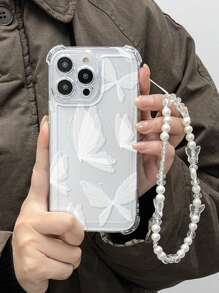 1pc Reinforced TPU Bumper Butterfly Print Shockproof Phone Case With Gorgeous Lanyard, Compatible With Iphone 11 12 13 14 11Pro Max 12Pro Max 13Pro Max 14Pro Max XR 15 15Pro 15Pro Max, Series