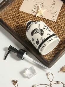 1pc Floral Ceramic Dispenser Bottle, Suitable For Home/Hotel, Bathroom Use, Refillable Bottle Back To School