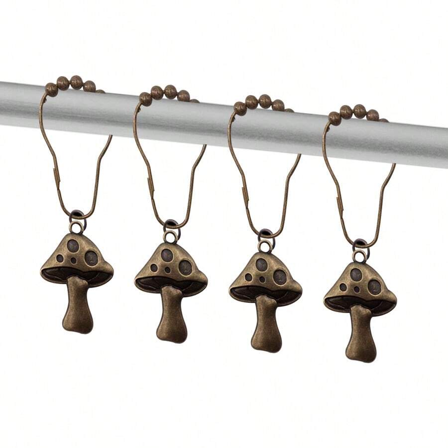 12 Pieces Of Blue Vintage Mushroom Shower Curtain Hooks - Spring And Summer Curtain Shower Curtain Decorative Metal Ball Hooks Home Bathroom Decor Bathroom Accessories Back To School - Green Ancient Color - View 1