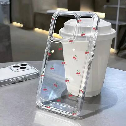 透明迷你 Cherry 软保护壳带气垫，适用于 7/8 Plus、 14 Pro Max、 13、XS Max、12 Pro、XR、11、13、15 Pro、15、16 情侣款，防摔，磨砂防水防震防刮