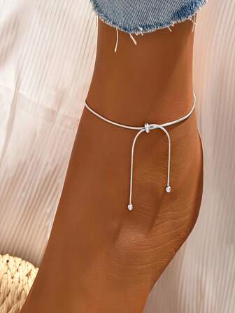 1pc Adjustable Fashion Minimalist Snake Bone Anklet, Suitable For Daily Wear Or Party Jewelry