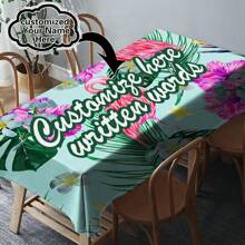 One Customizable Floral And Flamingo Pattern Tablecloth, Made Of Polyester Knit Fabric, Machine-Made, Can Customize Family Blessing Text, Perfect Home And Dining Decor Gift, Suitable For All Seasons - Multicolor - View 31