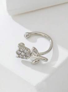 1pc Rhinestone Rose Minimalist Luxury Niche Casual Versatile Nose Clip (Copper Material, Adjustable Ring) - Silver - View 4