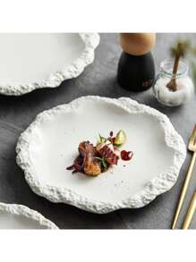 Platos con patrón de roca francesa, fuentes para verduras, platos planos de cerámica para el hogar, platos poco profundos, vajilla de hotel de alta gama, concepción artística, arreglo de platos de estilo japonés