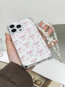 Bow-Knot 1 件时尚厚透明防摔蝴蝶结印花手机壳，兼容 Apple 及系列，配有装饰挂绳，防水防震防刮