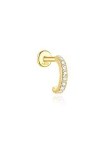 1pc 925 Sterling Silver Classic Cubic Zirconia Stud Earrings, 6-9mm Flat Bottom Ear Cartilage Piercing Delicate Jewelry, Suitable For Daily Wear, Wedding, Party, Engagement, Anniversary, Valentine's Day - Gold - View 17