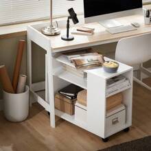 SoBuy FBT34-W, Side Table End Table Coffee Table Lamp Table With Storage Shelves, 2 Tiers Bookcase On Wheels - White - View 7