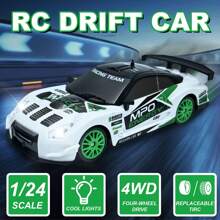 Remote Control Car - 1:24 Scale RC Drift Car, 4WD Toy Car With LED Light, Racing And Drifting Wheels, Rechargeable Batteries, Birthday Gift Toy For Boys Girls - White and Green - View 3
