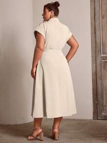 Plus Size Women's Autumn New Zipper Pocket Decor Long Dress, Fashionable Commuter, Office Outfits For Women, Teacher Outfits For Women